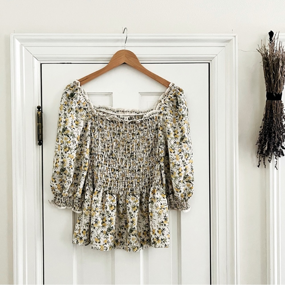 Max Studio Smocked Floral Blouse